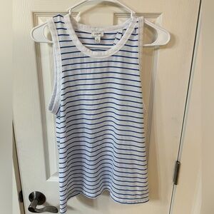 J Crew Tank Top Womens Blue White Striped with Open Back Medium Preppy Classic